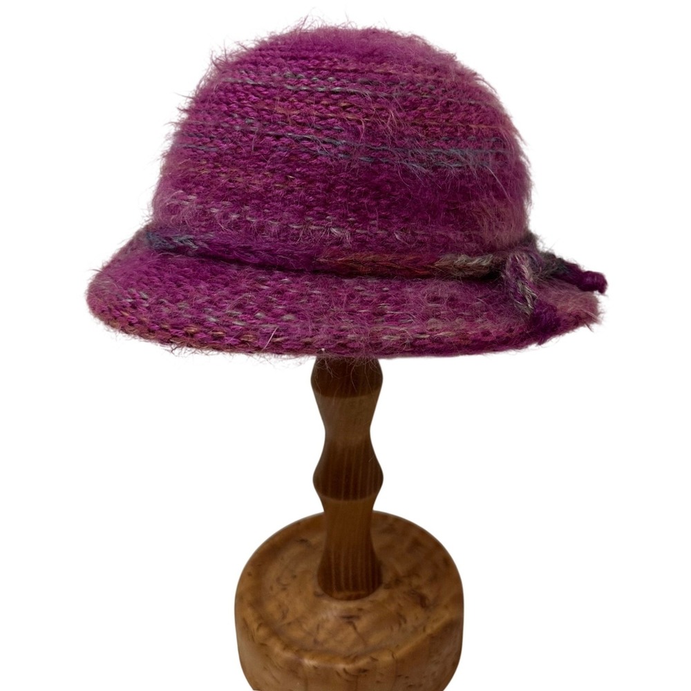 Bettina Italy Vintage Mohair Wool Blend Knit Cloche Bucket Hat Magenta Purple
